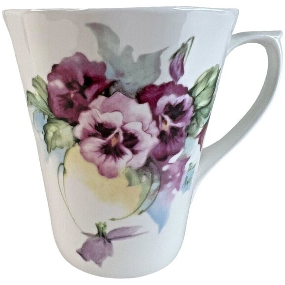 2 Royal Patrician Fine Bone China Mugs Pink & Purple Pansies Staffordshire bd&s - Picture 8 of 15